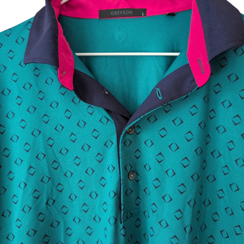 Greyson Green and Pink Polo Shirt with Contrasting Collar